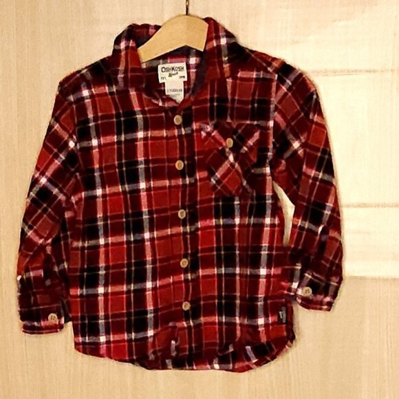 Osh Kosh B'gosh Toddler Boys Red Plaid Flannel Shirt 3T - Picture 1 of 5